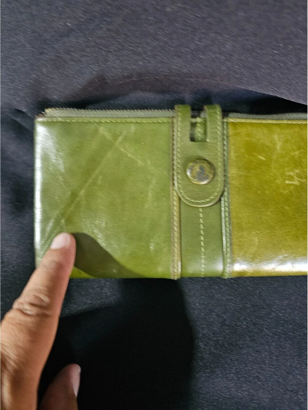 VTG Roulens Green Zip-Around Folding Wallet with ID Window Photo Holder Leather